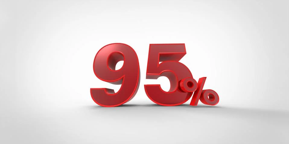 3D rendering of a red 95 percent letters on a white background Stock Illustration