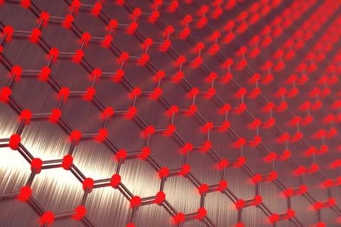 3d rendering red abstract nanotechnology hexagonal geometric form close-up Stock Illustration