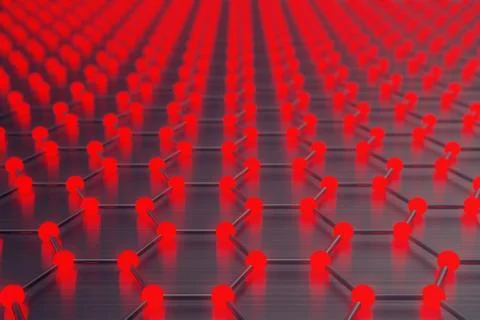 3d rendering red abstract nanotechnology hexagonal geometric form close-up Stock Illustration