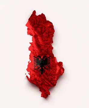 3D rendering of the red Albania map with the flag isolated on a white background イラスト素材