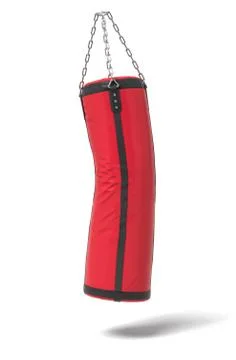 3d rendering of a red and black boxing bag looking deformed from a hit in the Stock Illustration