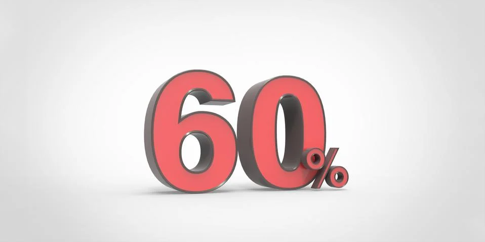 3D rendering of a red and gray black 60 percent letters on a white background Stock Illustration