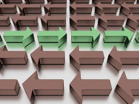3d rendering of red and green arrows against each other isolated on white Stock Illustration