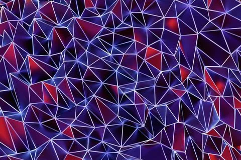 3D rendering. Red and purple pattern of triangles of different shapes. Minima Stock Illustration