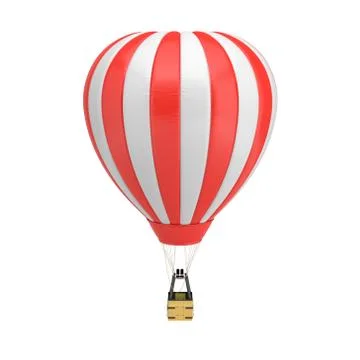 3d rendering of a red and white hot air balloon with a basket on white Illustration