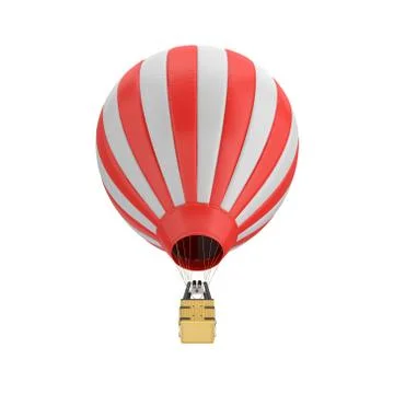 3d rendering of a red and white hot air balloon with a basket on white イラスト素材