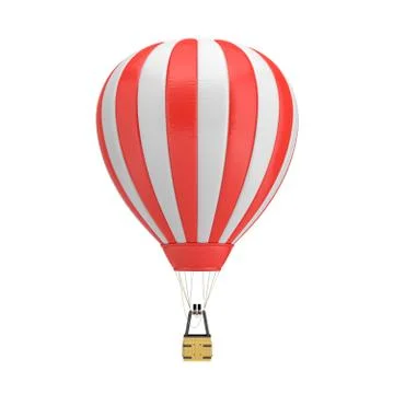 3d rendering of a red and white hot air balloon with a basket on white Stock Illustration