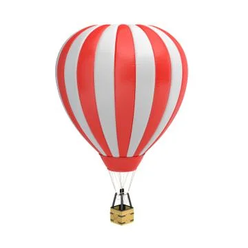 3d rendering of a red and white hot air balloon with a basket on white Ilustración de archivo