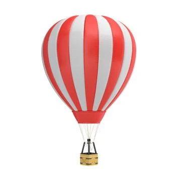 3d rendering of a red and white hot air balloon with a basket on white Ilustración de archivo