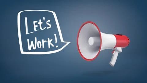 3d rendering of a red and white megaphone hangs on a blue background with a Stock Illustration