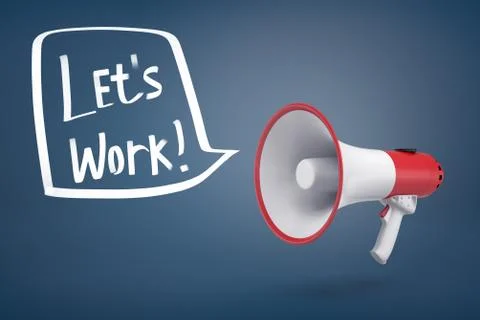 3d rendering of a red and white megaphone background and a speech bubble Lets Stock Illustration