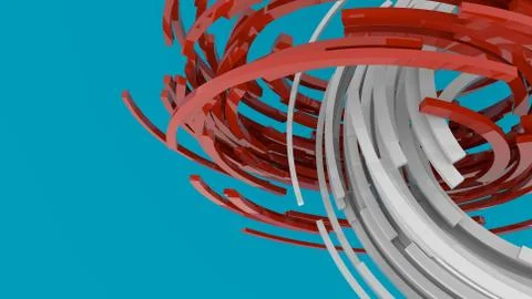 3D rendering, red and white abstract round shapes background. Colorful backdrop. Stock Illustration