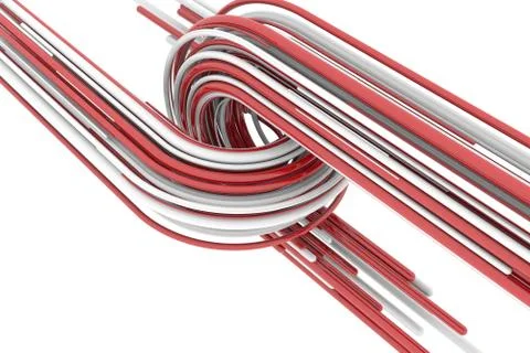 3D rendering, red and white abstract round shapes background. Colorful backdrop. Stock Photos