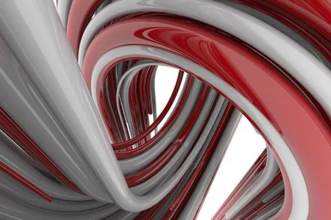 3D rendering, red and white abstract round shapes background. Colorful backdrop. Stock Photos