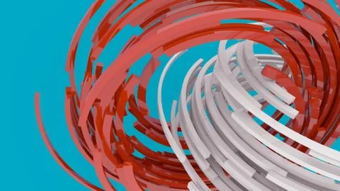 3D rendering, red and white abstract round shapes background. Colorful backdrop. Stock Photos