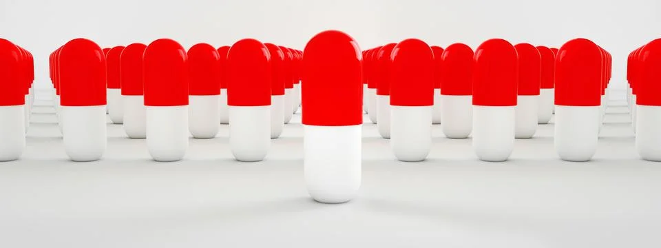 3d rendering of red and white pills Stock Photos
