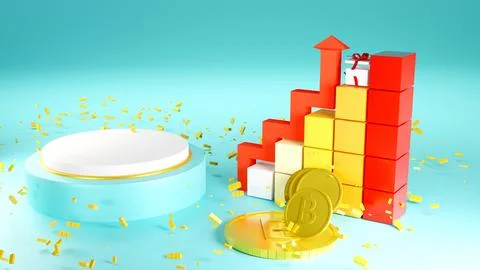 3d rendering of red arrows and a pile of coins Stock Illustration