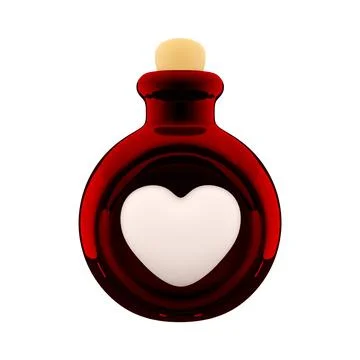 3d rendering red bottle with love potion icon. Valentines day symbol. 3d render Stock Illustration