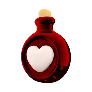 3d rendering red bottle with love potion icon. Valentines day symbol. 3d render Illustrazione stock