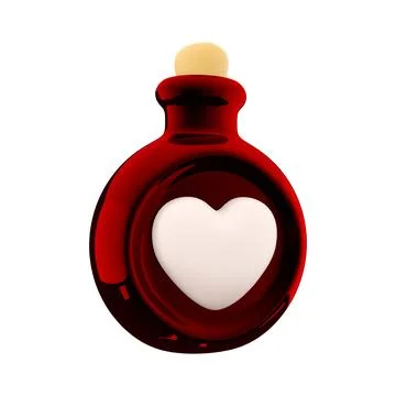 3d rendering red bottle with love potion icon. Valentines day symbol. 3d render Stock Illustration