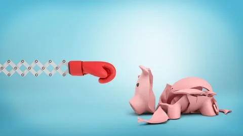3d rendering of red boxing glove on an extendable scissor arm stays near a Illustration
