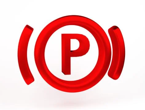 3D rendering. Red brake Warning light symbol, dash board. Stock Photos