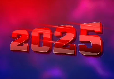 3d Rendering of a red cinematic illustration of a 2025 design Stock Illustration