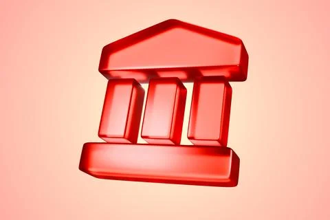 3D rendering of a red classic bank building, financial security concept Ilustración de archivo