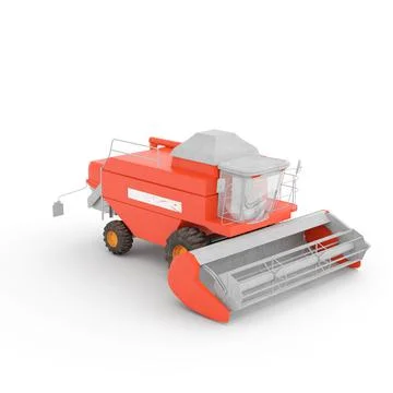 3D rendering of a red Combine Harvester isolated on white background, front side Stock Illustration