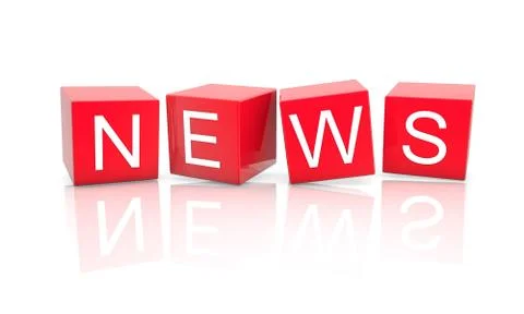 3D rendering of red cubes forming the word "NEWS" with reflections below イラスト素材