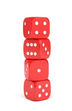3d rendering of red dice with white pips standing vertically on a white Stock Illustration