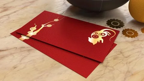 3d rendering red envelope reward Chinese new year 2020 on table for holiday c Stock Illustration