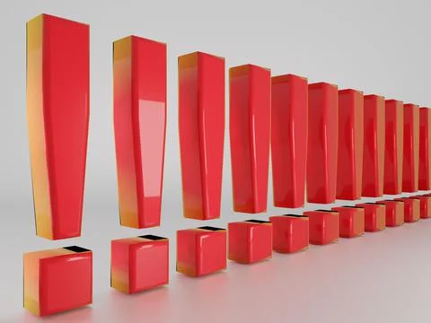 3D rendering of red exclamation marks isolated on a white background Stock Illustration