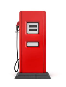 3d rendering of red gas pump in front view isolated on white background. Stock Illustration
