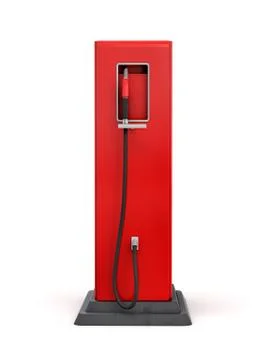 3d rendering of red gas pump in side view isolated on white background. Ilustración de archivo