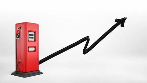3d rendering of a red gas pump with a nozzle attached in side view on white Stock Illustration