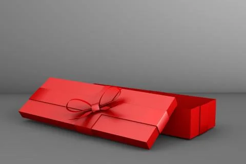 3d rendering of red gift box with red ribbon on black background. Stock Illustration