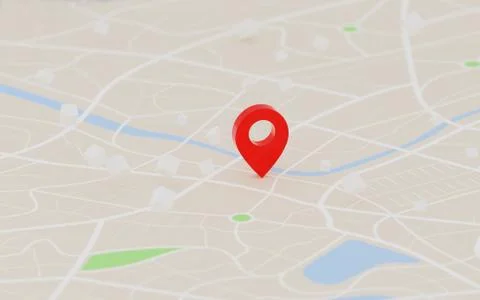 3D Rendering red GPS pinpoint of destination on the map, for navigator and ro Stock Illustration