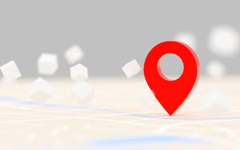 3D Rendering red GPS pinpoint of destination on the map, for navigator and ro Illustrazione stock