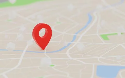 3D Rendering red GPS pinpoint of destination on the map, for navigator and ro Stock Photos