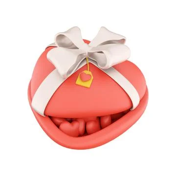 3d rendering red heart gift box with small hearts icon. 3d render box gift icon Stock Illustration