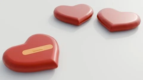 A 3d rendering of red heart shape and flesh-colored bandage pad Stock Illustration