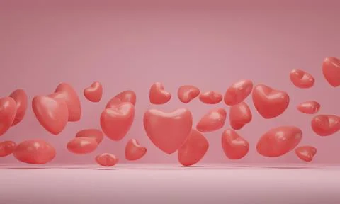 3d rendering, Red hearts on pink room background. Symbols of love for Mother' Stock Illustration