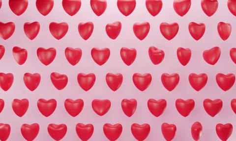 3d rendering. Red hearts seamless pattern. Love simple repeating background.  Stock Illustration