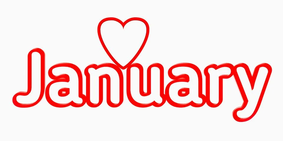 3d rendering Red January text isolated on White 库存插图