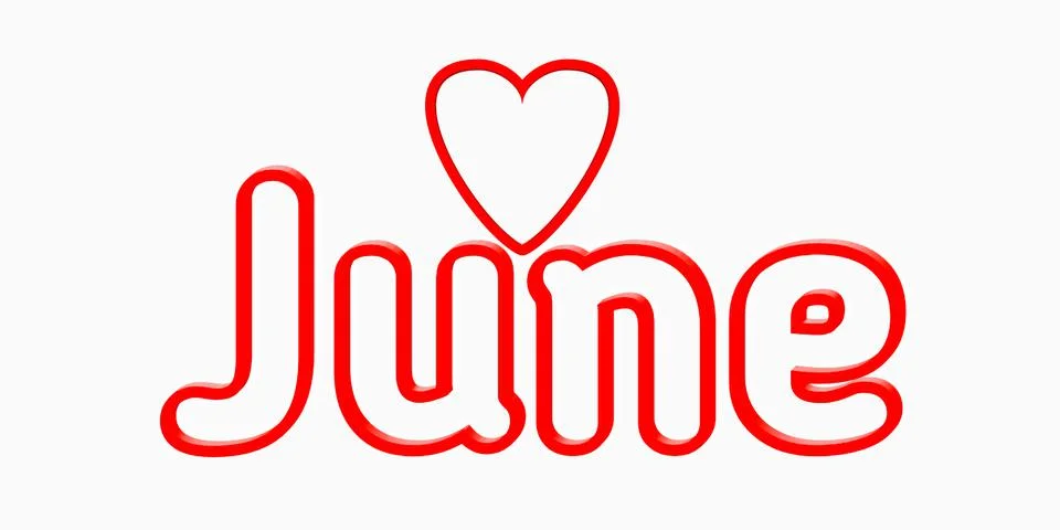 3d rendering Red June text isolated on White Illustrazione stock