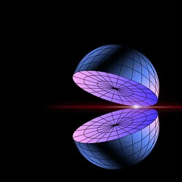 3d rendering of a red laser cutting a globus on a black background Stock Illustration