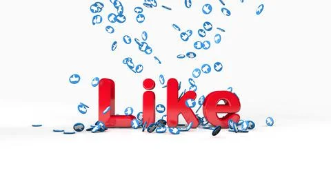 3D rendering red lettering Like on white background. Words Like with falling Stock Photos