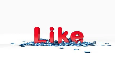 3D rendering red lettering Like on a white background. Words Like with pile of Stock Photos