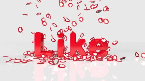 3D rendering red lettering Like on a white background. Words Like with falling Stock Photos